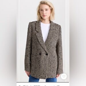Anine Bing Diana Herringbone Blazer - Black and White